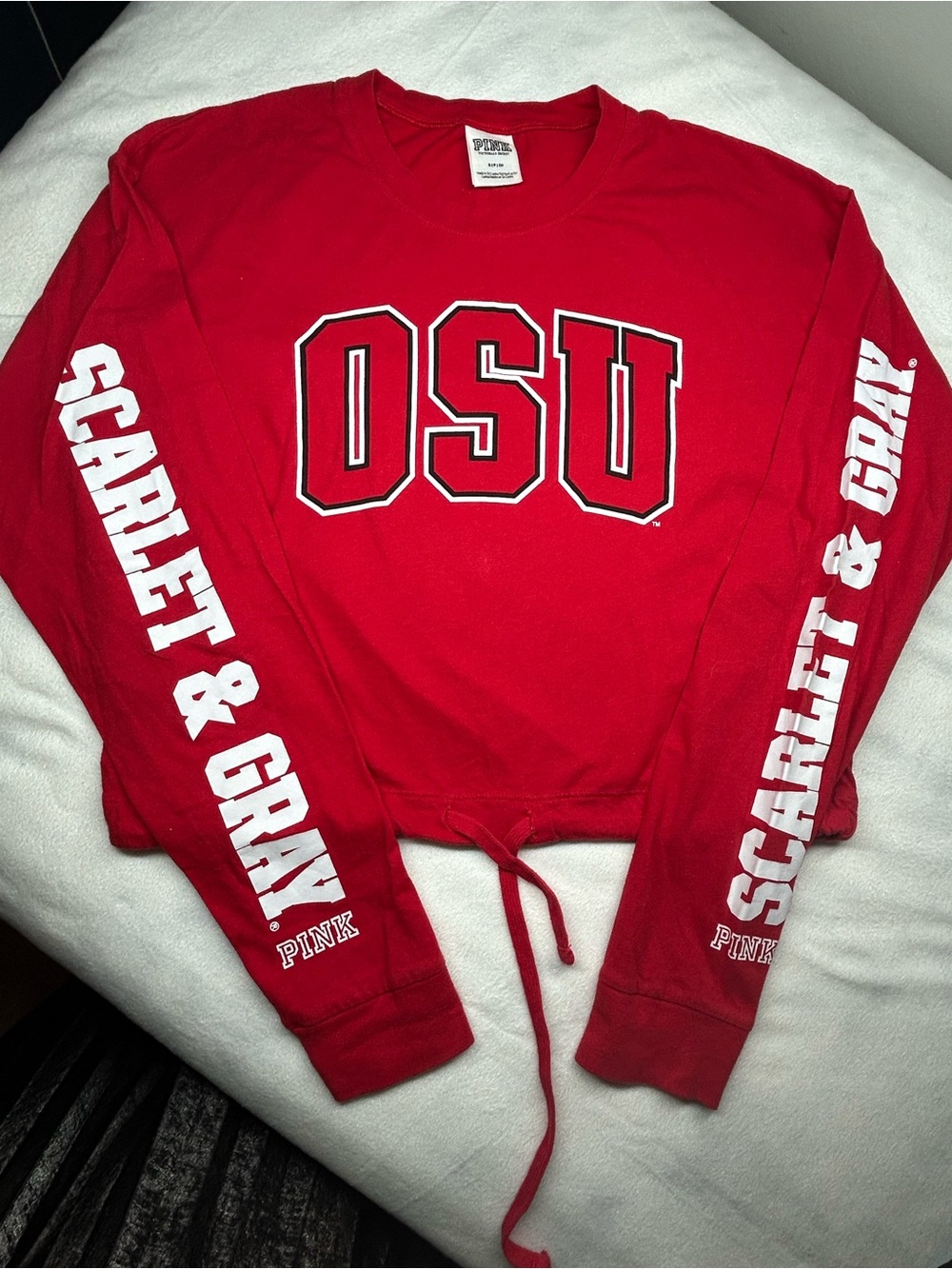 PINK Victoria's Secret Scarlet OSU Long Sleeve Crop Sweatshirt